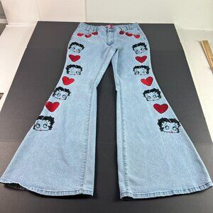 Dolls Kill X Betty Boop Jeans Women 31x32* Flare Mid Rise Light Blue Denim Tag L